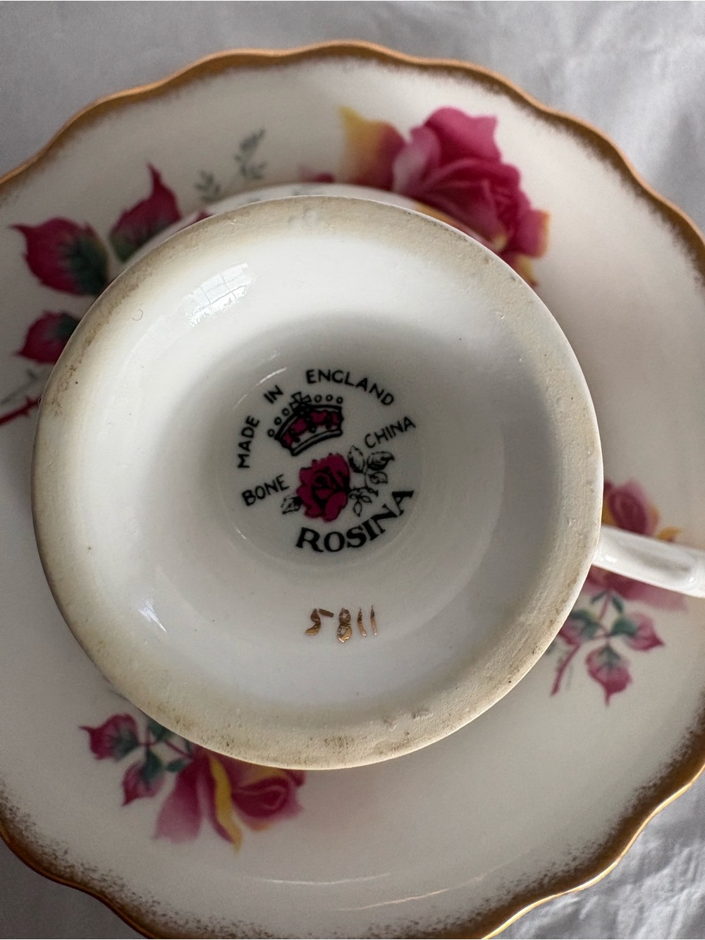 Rosina White Teacup & Saucer With Multi-color  Floral Gold Trim England Bone - Picture 9 of 15